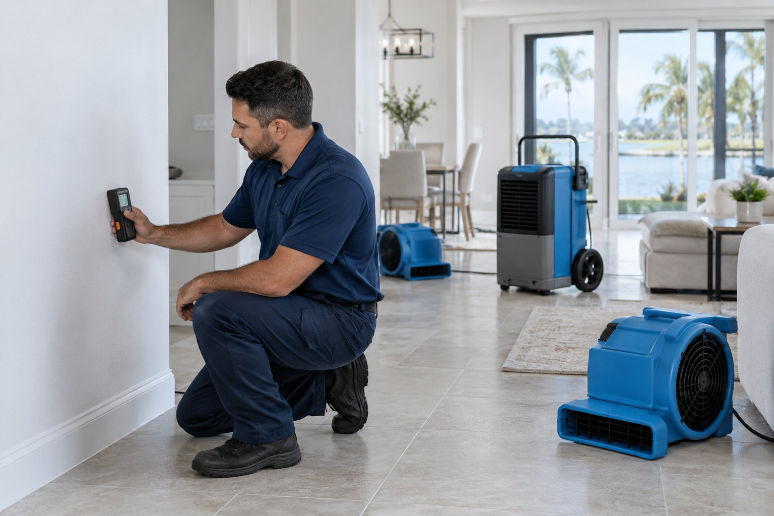 Moisture and drying equipment used during water damage restoration