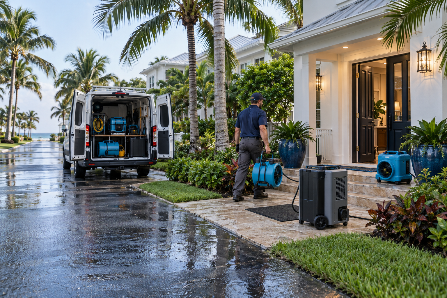 Water damage restoration response inside a Vero Beach property